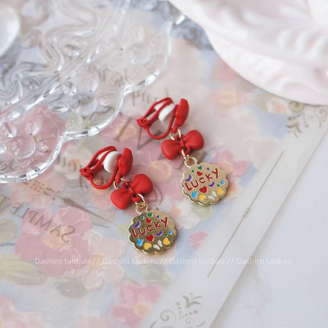 Drop Stud Earring Ear / Bow Plain Clip-On