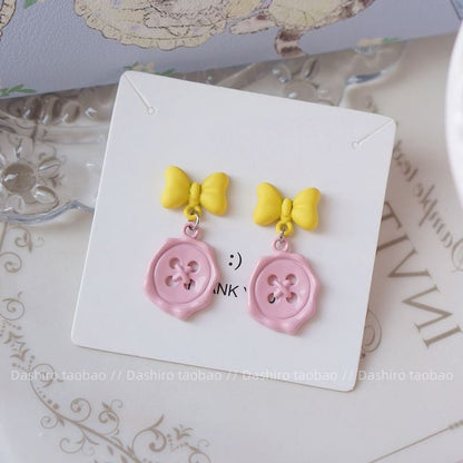 Clip-On Button Earring / Bow Drop