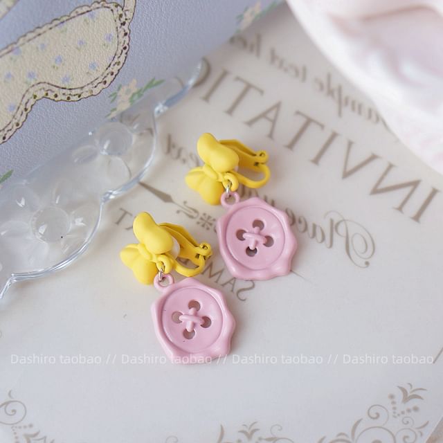 Clip-On Button Earring / Bow Drop