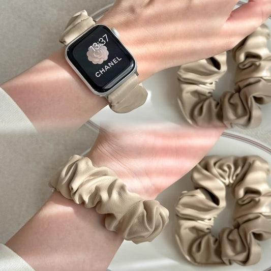 Shirred Leather Apple Watch Band Faux
