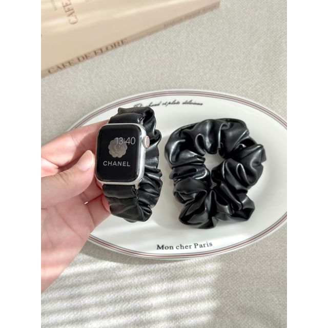 Shirred Leather Apple Watch Band Faux