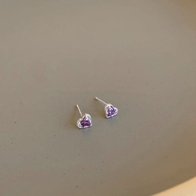 Heart Stud Earring Alloy Rhinestone
