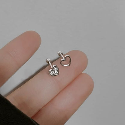 Heart Earring Rhinestone Asymmetrical Alloy Barbell