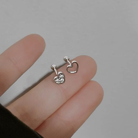 Heart Earring Rhinestone Asymmetrical Alloy Barbell
