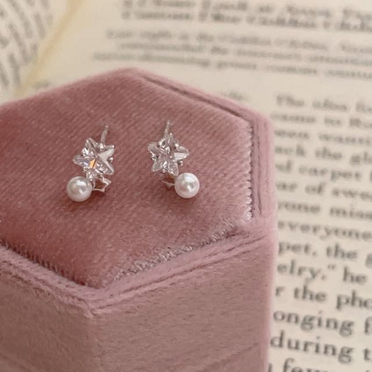 Alloy Faux Drop Pearl Star Rhinestone Earring