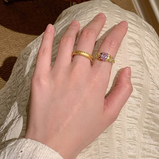 Rhinestone Ring / Set Brushed Open Alloy