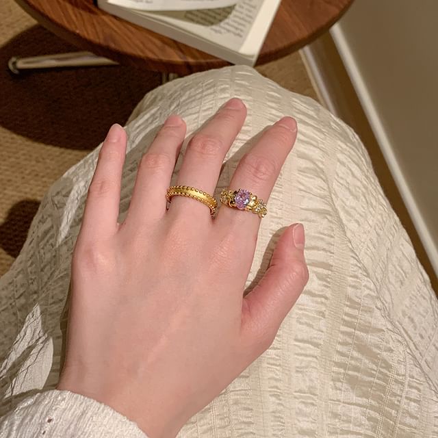 Rhinestone Ring / Set Brushed Open Alloy