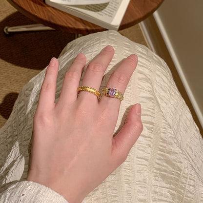 Rhinestone Ring / Set Brushed Open Alloy