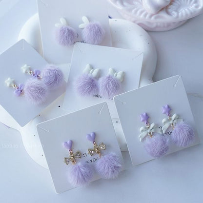 Clip Earring Drop On Pom Stud /