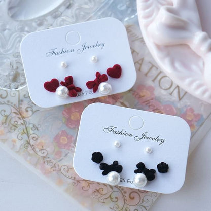 Pairs: Pearl of Faux Set Earring 3 Bow Stud Asymmetrical