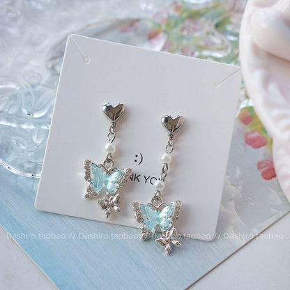 Drop / On Clip Earring Butterfly Rhinestone