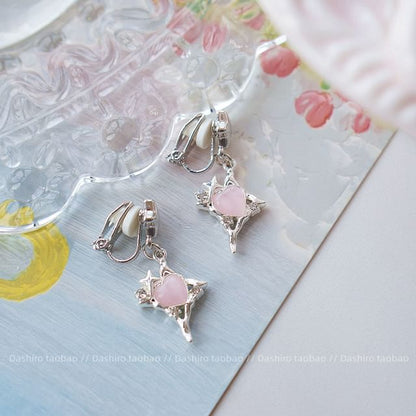 On Heart Earring Star Clip / Drop Rhinestone