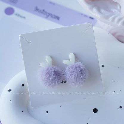 Clip Earring Drop On Pom Stud /