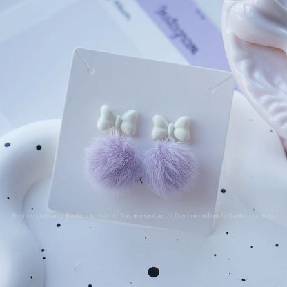 Clip Earring Drop On Pom Stud /