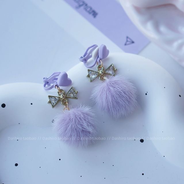 Clip Earring Drop On Pom Stud /