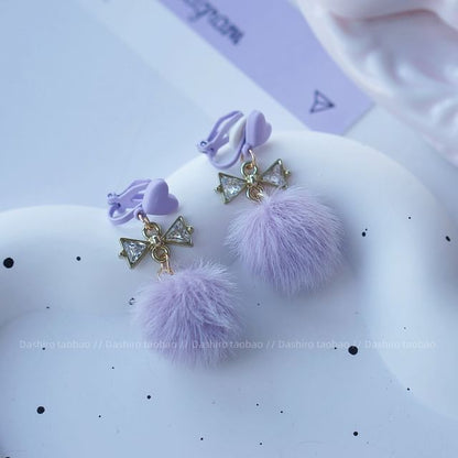 Clip Earring Drop On Pom Stud /