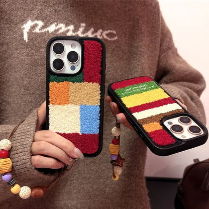 / Color Block Phone Chenille Strap Set Case