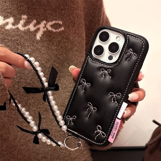 Embroidered / Strap Set Phone Case Bow