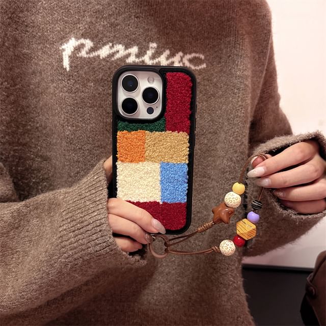 / Color Block Phone Chenille Strap Set Case