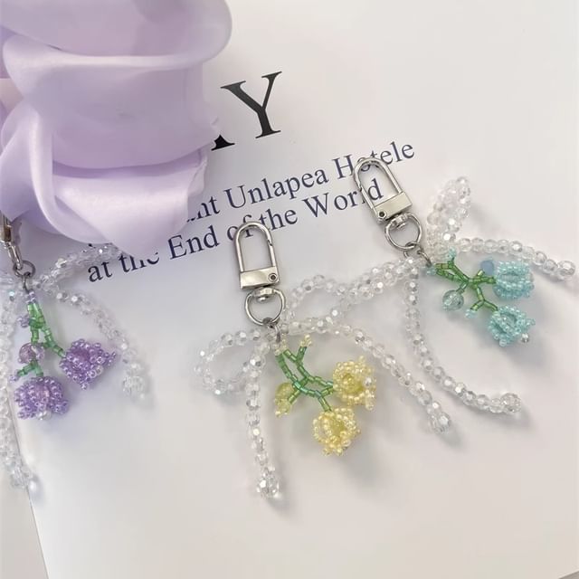 Beaded Bow Flower Phone Charm