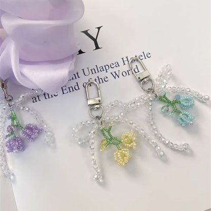 Beaded Bow Flower Phone Charm