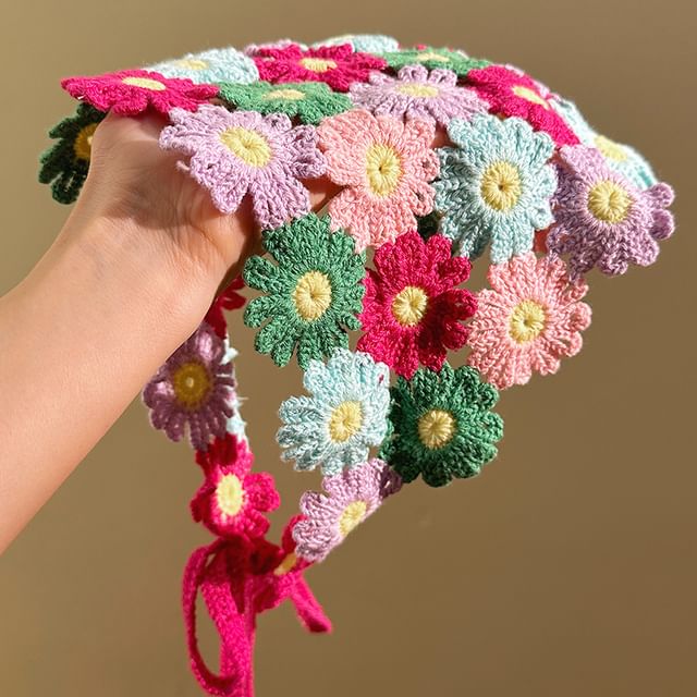 Scarf Floral Knit Head Triangle