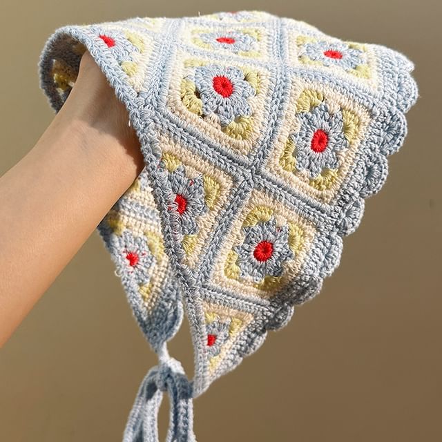 Plaid Scarf Floral Knit Triangle Head