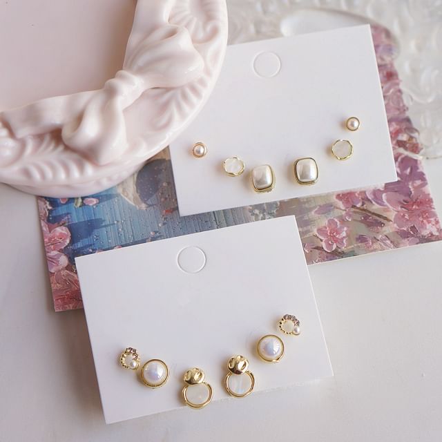 Set Earring Faux Pearl Stud