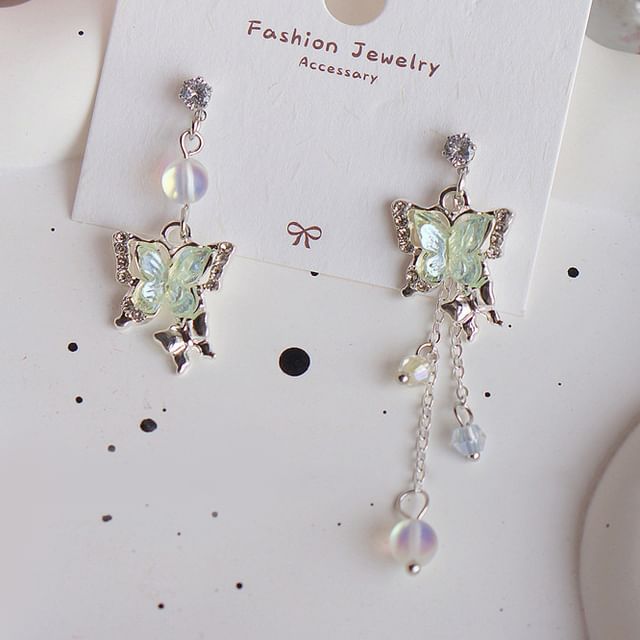 / Clip On Butterfly Dangle Earring Beaded