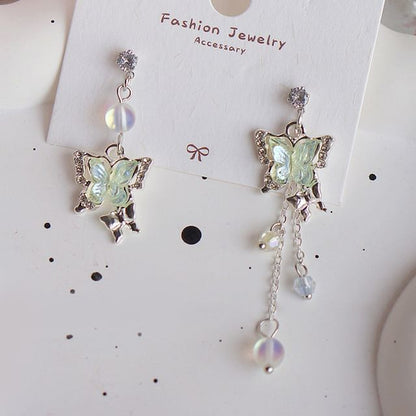 / Clip On Butterfly Dangle Earring Beaded