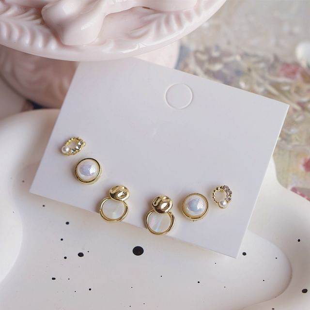 Set Earring Faux Pearl Stud