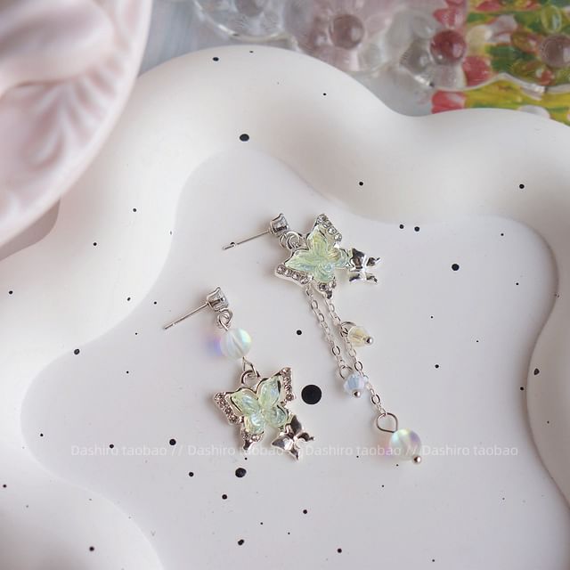 / Clip On Butterfly Dangle Earring Beaded