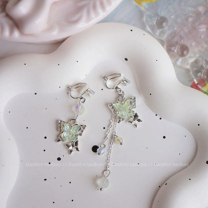 / Clip On Butterfly Dangle Earring Beaded
