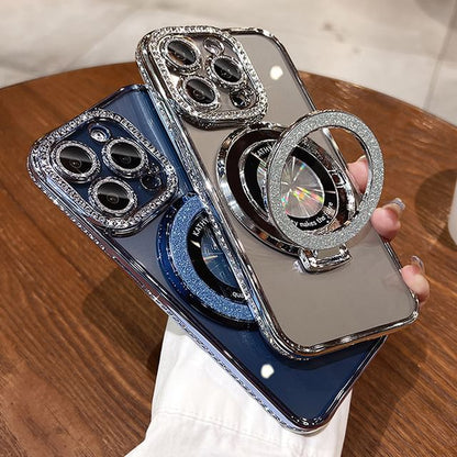 Stand Phone with Magnetic Transparent MagSafe) Case Rhinestone (Compatible
