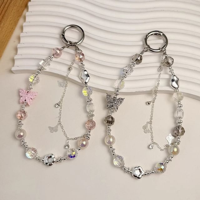 Crystal Pearl Faux Butterfly Phone Strap