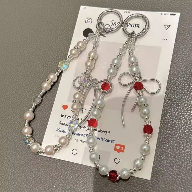 Faux with Pearl Lanyard Bow Phone Strap Pad