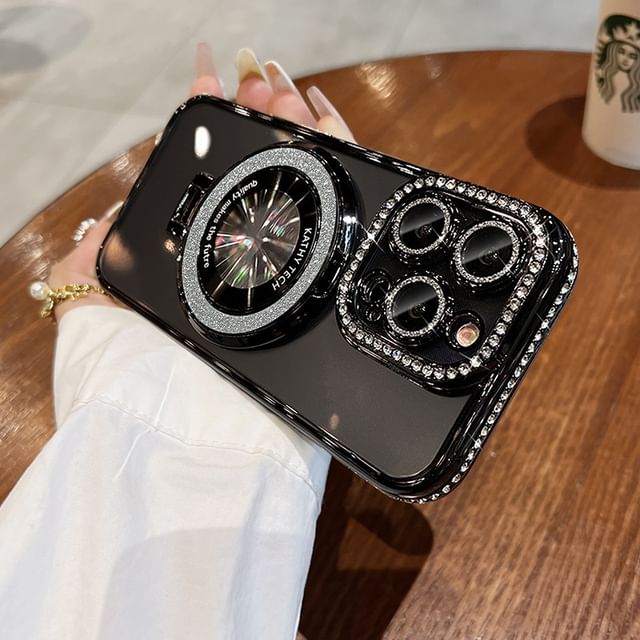 Stand Phone with Magnetic Transparent MagSafe) Case Rhinestone (Compatible