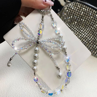 Pad Pearl Crystal with Bow Strap Faux Lanyard Phone