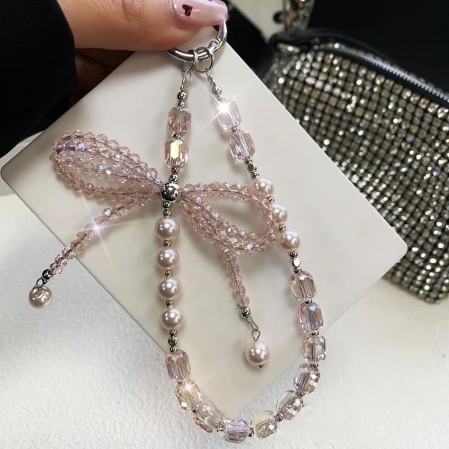 Pad Pearl Crystal with Bow Strap Faux Lanyard Phone