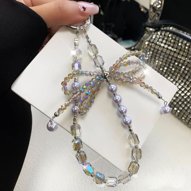 Pad Pearl Crystal with Bow Strap Faux Lanyard Phone