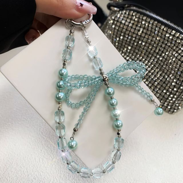 Pad Pearl Crystal with Bow Strap Faux Lanyard Phone