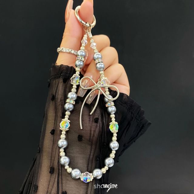 Faux with Pearl Lanyard Bow Phone Strap Pad