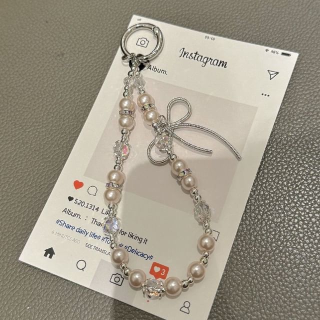 Faux with Pearl Lanyard Bow Phone Strap Pad