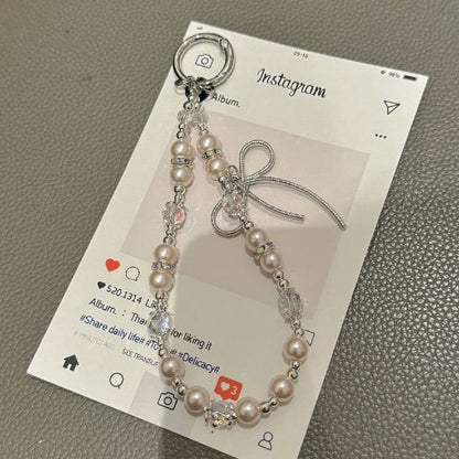 Faux with Pearl Lanyard Bow Phone Strap Pad