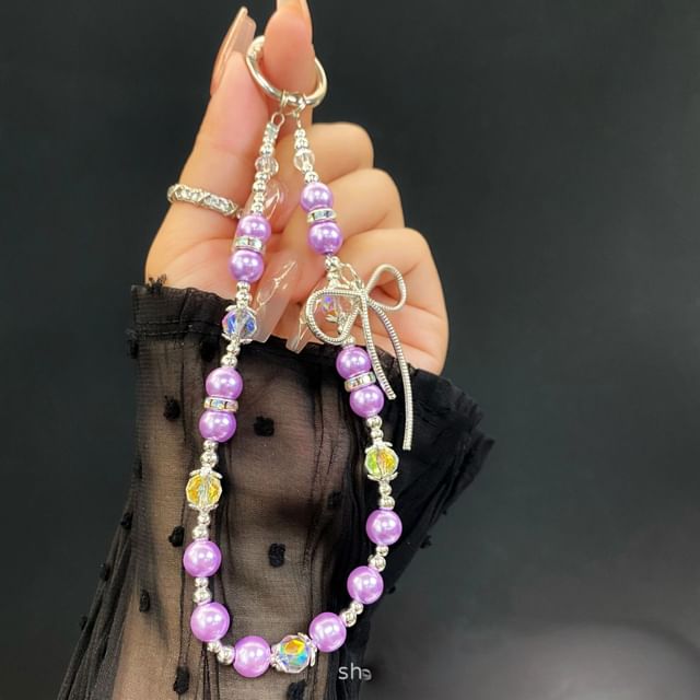 Faux with Pearl Lanyard Bow Phone Strap Pad