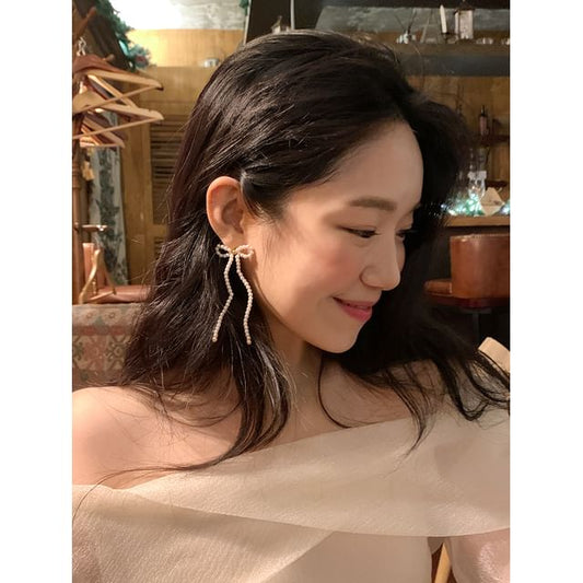 Silver Bow 925 Beaded Sterling Earring Stud