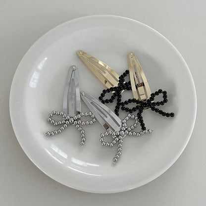 Beaded Hair Clip Bow Alloy Set