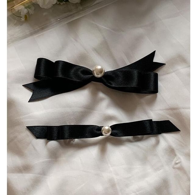 Pearl Hair Clip Bow Faux