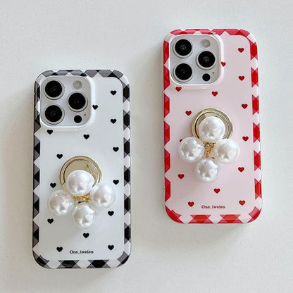 Case Finger Ring / Faux Set Phone Pearl Heart