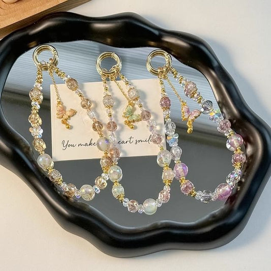 Phone Strap Pad Lanyard Crystal Faux with Butterfly